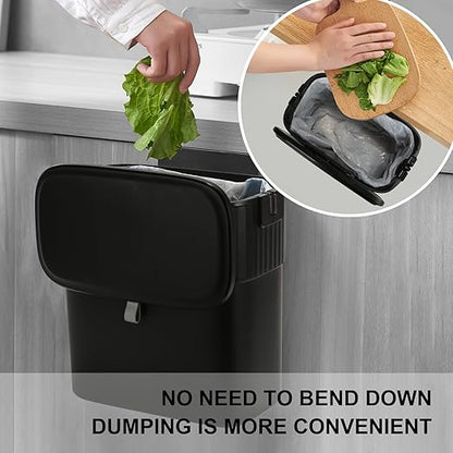 ELPHECO Hanging Trash Can with Lid 2.5 Gallon Kitchen Compost Bin for Under Sink, Plastic Wall-Mounted Garbage Can, Small Kitchen Trash Bin, Small Trash Can with Lid for Office, Bathroom, Black