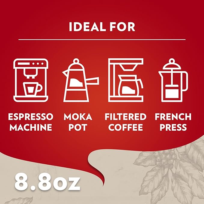 Lavazza Qualità Rossa Ground Coffee, Medium Roast, Arabica and Robusta Blend, 8.8 oz Brick (Pack of 20)