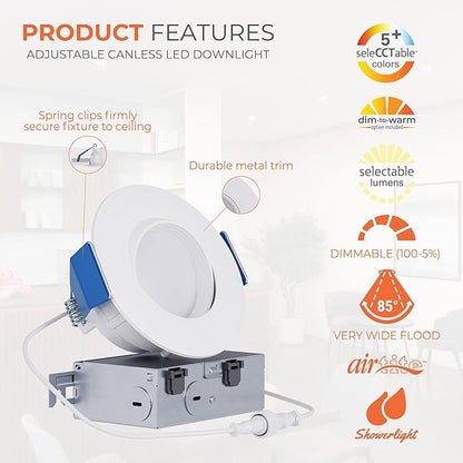 HALO RA 4-Inch Canless LED Recessed Downlight with Adjustable Gimbal, Selectable Lumens and Color Temperatures, Dim-to-Warm - RA6LS9FSD2W1EWHDM