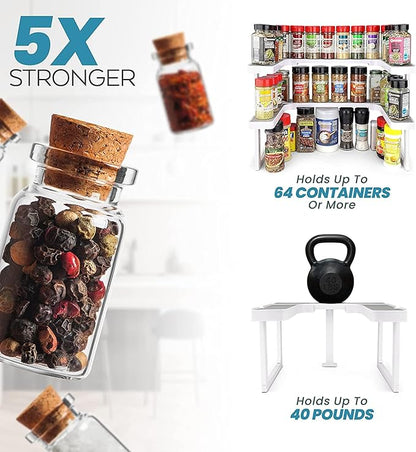 Spicy Shelf Premium – Expandable 2-Tier Spice Rack Organizer for Cabinets & Pantry – Adjustable Stackable Kitchen Seasoning Organizer – Strong Non-Slip Cabinet Organizer for Spices, Bottles & More