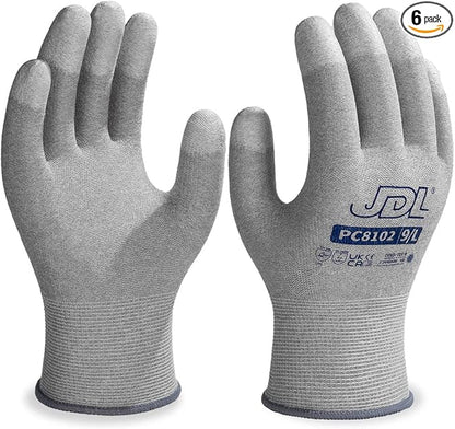JDL ESD Work Gloves, Anti-Static Gloves for PC Building, 6 pairs, Computer Installation & Repair, High Resistance Carbon Fiber Gloves, Medium