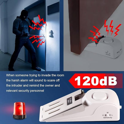 KERUI Upgraded Door Stop Alarm with Portable Door Lock, 120dB Siren Security Door Stopper Wedge Alarms for Travel Hotel Home Apartment, Door Stopper Alarm with 3 Levels Sensitivity (Pack of 4)