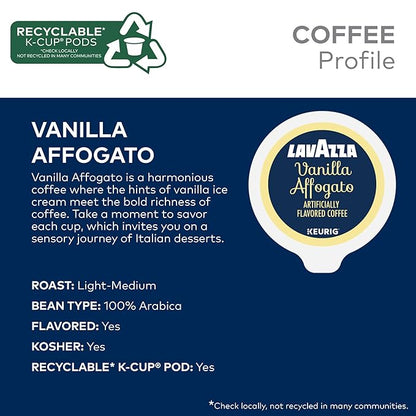 Lavazza Vanilla Affogato Coffee, Single Serve Keurig K-Cup Pods, Flavored Coffee, 60-Count Box (6 Packs of 10)