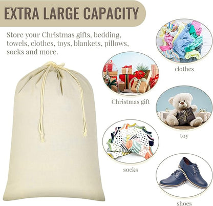 12 Pieces 28" x 36" Canvas Laundry Bags Bulk Large Cotton Laundry with Drawstring Heavy Duty Hamper Liner Washable Dirty Clothes Santa Bag for Travel Household
