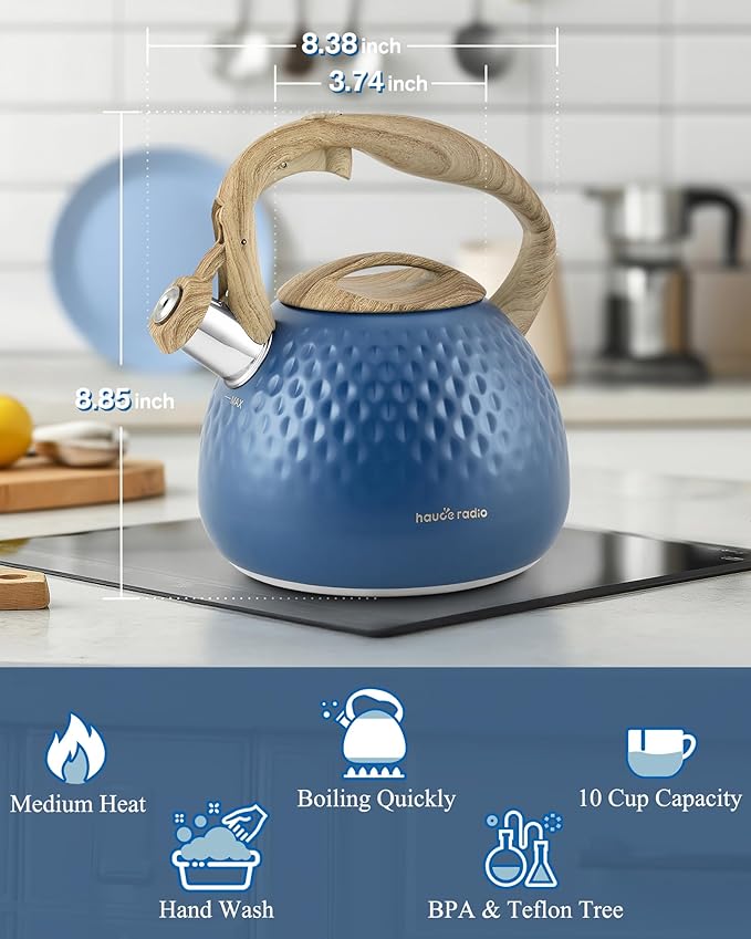 Tea Kettle,2.5 Quart Stovetop Tea Kettles Loud Whistle,Food Grade Stainless Steel Water kettles for Stove Top with Anti-hot Ergonomic Handle,Suitable for All Heat Sources