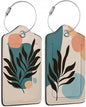 Boho Line Leaves Luggage Tags, 2 Pack Travel Cruise Tags for Suitcases,Cute Identifiers with Privacy Flap, Baggage Tags for Women Men Handbag