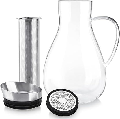 Teabloom Large Multi-Brew Glass Teapot + Kettle + Pitcher (68 OZ / 2.0 L / 8 CUPS) – Brew and Serve Hot Tea, Iced Tea, Cold Brew Tea and Fruit Infused Water – Silhouette Tea Maker