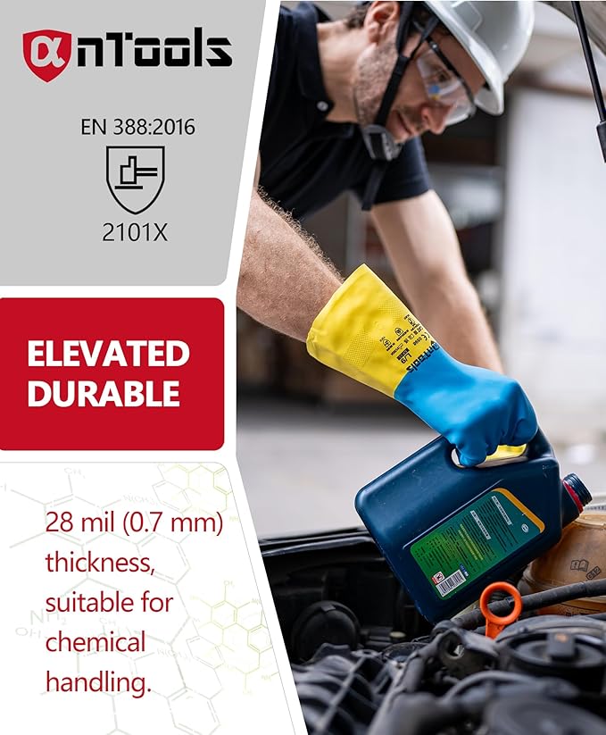 2 Pairs Neoprene and Rubber Blend Heavy-Duty Chemical Gloves, Protective industrial gloves for Resist Acid, Alkali, Hazmat, cleaning, dishwashing, X-Large