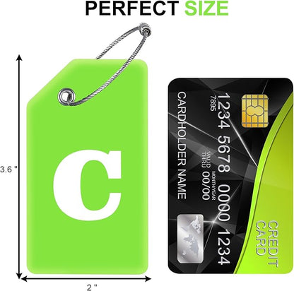 8 Pcs Luggage Tags for Suitcases, 26 Initial Letter Travel Luggage Baggage Identification Labels ID Tags Fully Bendable Tags with Stainless Steel Loop (Letter C, Green)