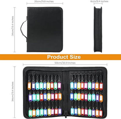Portable Zippered Key Organizer, Waterproof Fireproof Key Case with 54 Key Hooks and Tags,Portable Key Storage for Rental Management Real Estate Sales Hotel Executives and Car Service(54 Keys)