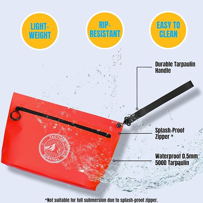 Tactiko Heavy-Duty Splash Water Resistant Zipper Pouches - Hold-All Organizers for Dry Bags, Travel Bags (Red)