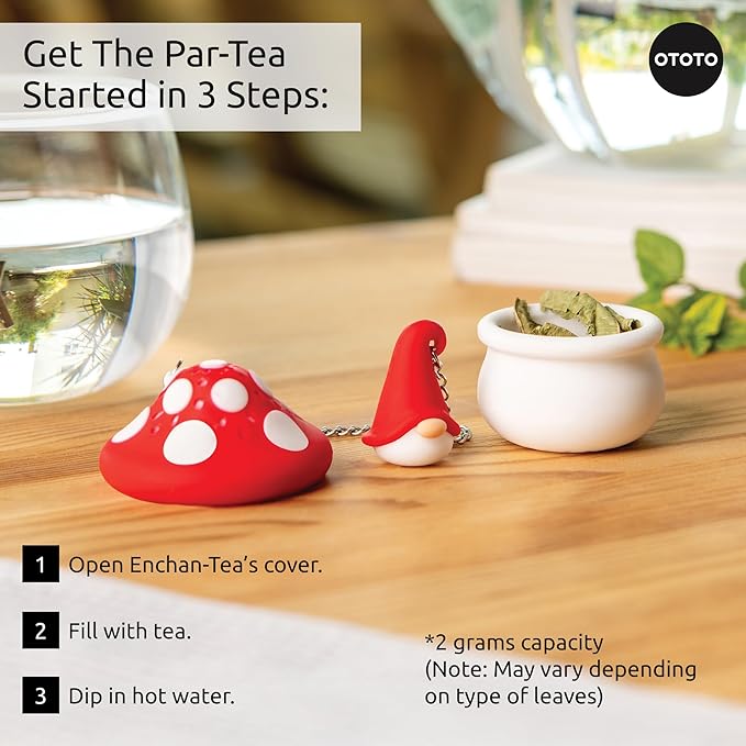 Cute Tea Strainers - Loose Leaf Tea Steeper, Tea Infuser for Loose Leaf Tea, Tea Diffusers, Tea Accessories, Mushroom Gifts, Cute Kitchen Accessories, White Elephant Gifts, (Gnomeo, Gnome)