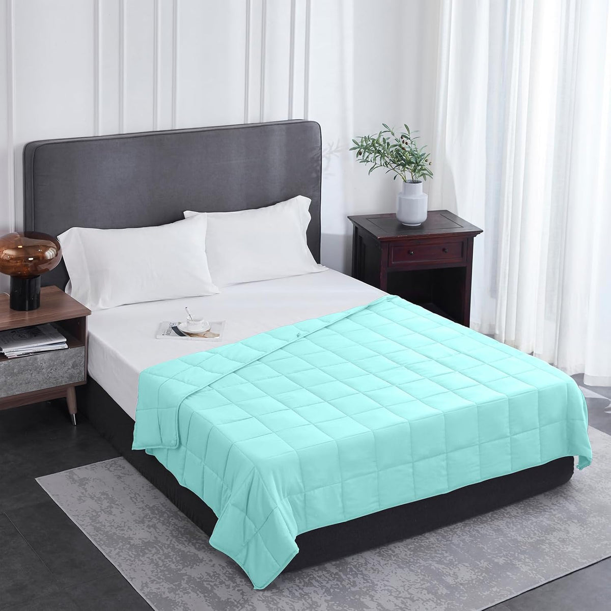 L'AGRATY Weighted Blanket - 60"x80" 20lbs Cooling Breathable Heavy Blanket Microfiber Material with Glass Beads for Adult All-Season Summer Fall Winter Soft Thick Comfort