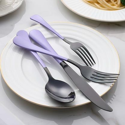 20-Pieces Purple and Black Silverware Sets for 4,Purple Handle Stainless Steel Cutlery Set, Include Forks Spoons and Knives Set, Dishwasher Safe Utensil Sets for Home Restaurant