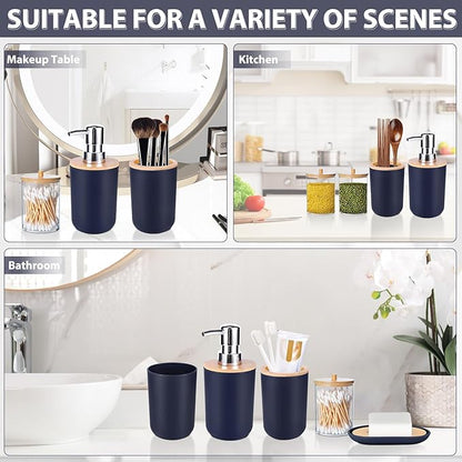 iMucci Bathroom Accessories Set 5Piece Navy Blue Bathroom Sets, Toothbrush Holder, Toothbrush Cup, Lotion Soap Dispenser, Soap Dish and Qtip Holder Bathroom Decor