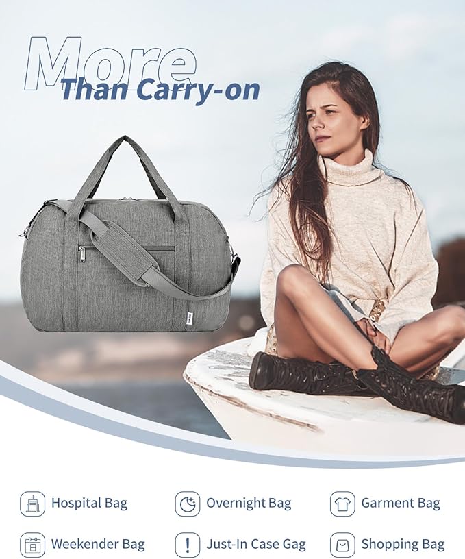 Narwey Carry on Bag 22x14x9 Airlines Approved, Carry on Duffle Bag for Airplane with Wet Pocket, Travel Duffel Bag Luggage Bag Weekender Overnight for Women Men (Grey)