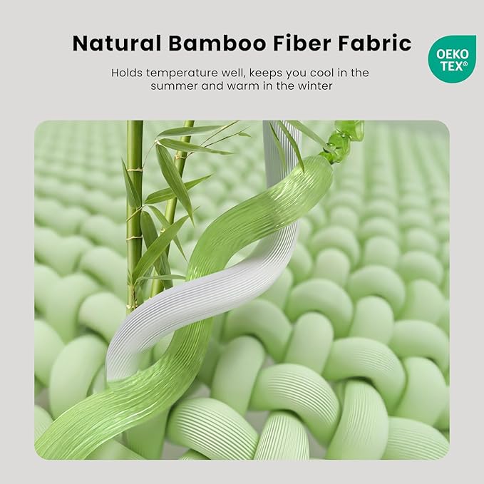 Bamboo Mattress Topper Queen Size 2 Inch, Cooling Gel & Bamboo Charcoal Memory Foam Mattress Topper for Back Pain Relief, Firm Dual-Layer Foam Bed Pad with Removable Cover