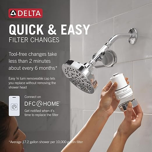Delta Faucet 5-Setting Shower Head Chrome with Clarifi Standard Shower Filter Attachment with Filter