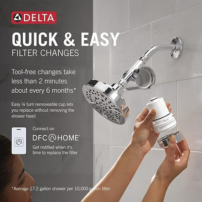 Delta Faucet 5-Setting Shower Head Chrome with Clarifi Standard Shower Filter Attachment with Filter