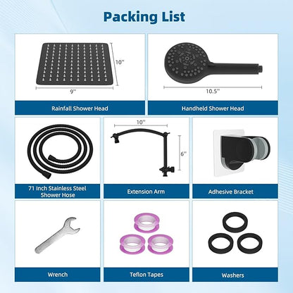 Hibbent All Metal Shower Head, 10'' High Pressure Rain Shower Head/Handheld Showerhead Combo with 16'' Adjustable Arc-shaped Extension Arm, 10 Sprays, 71'' Hose, Showerhead Holder, Oil Rubbed Bronze