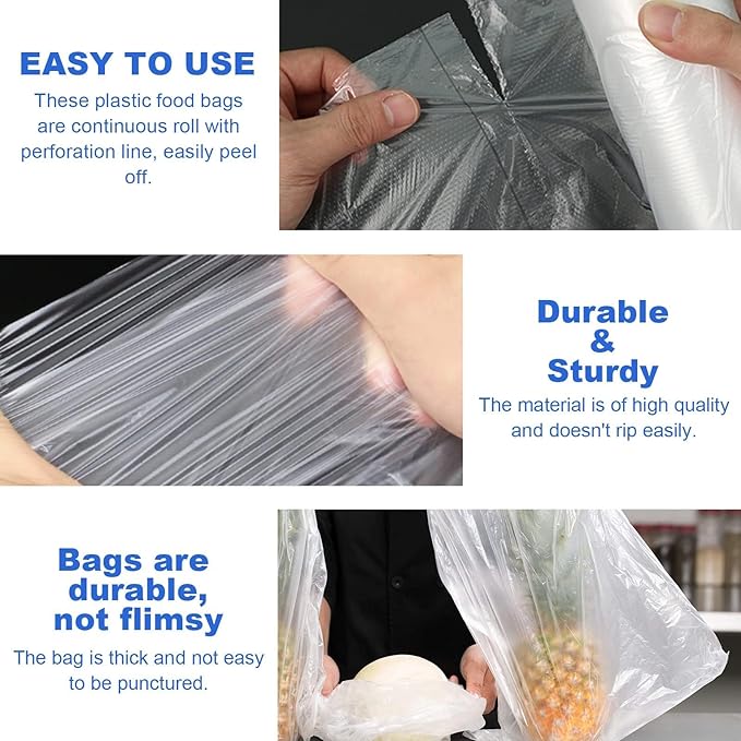 16x20 Plastic Produce Bags on a Roll - Clear Plastic Bags for Food, Vegetable, Fruits, Bread, Pet Bags and Grocery Clear Bag- 350 Bags/roll (8 Roll)