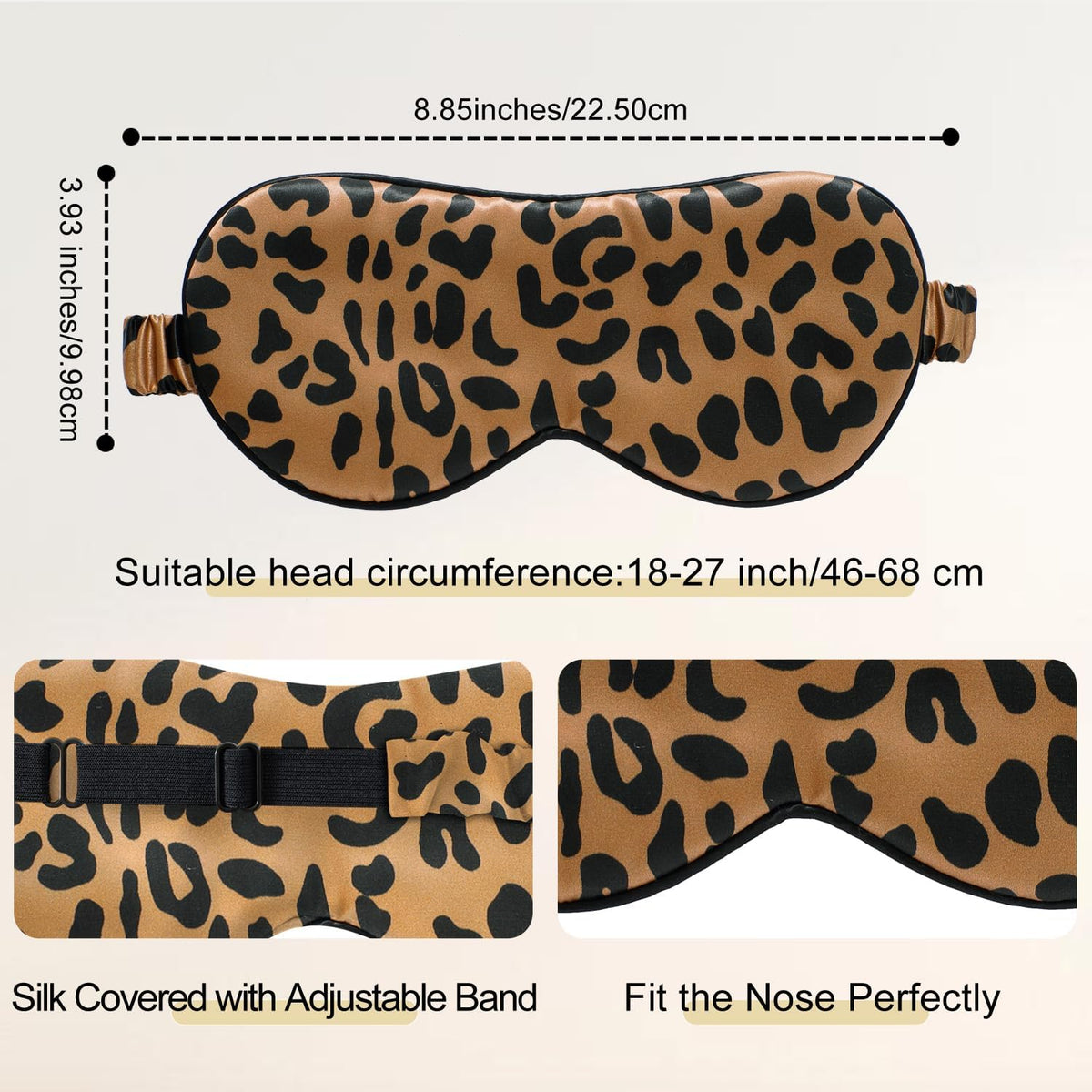 ZIMASILK Adjustable 100% 22 Momme Mulberry Silk Sleep Mask for Sleeping, Filled with Premium Mulberry Silk, Softest & Breathable Eye Sleeping Mask (Leopard-Black Golden)