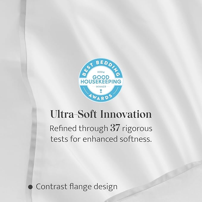 Double Stitch Cotton Tencel Duvet Cover - Queen Size Comforter Cover, Luxury & Soft Eucalyptus Lyocell Bedding for Hot Sleepers, Cooling & Breathable, Button Closure, Bright White Contrast, 90"x90"