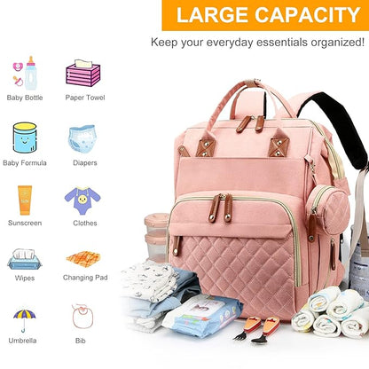Diaper Bag, Backpack with Changing Station, Waterproof Baby Bag for Boys & Girls, USB Charging Port for Parents, Travel Backpack Baby Essentials & Lovely Baby Shower Gifts, Pink