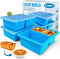 Walfos Silicone Soup Freezer Container, 1.5-Cup Soup Freezer Cube Tray with Lid Prevents Freezer.Soup Freezer Molds.BPA FREE and Dishwasher Safe.Silicone Mold for Soup and Food Storage -blue- 3-Pack