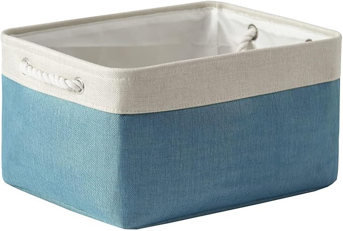 TheWarmHome Fabric Storage Bin with Handles,Storage Basket for Home Storage and Organization, Shelf Basket with Cover for Living Room Bedroom Closet（White & Green Large,15.7L*11.8W*8.3H