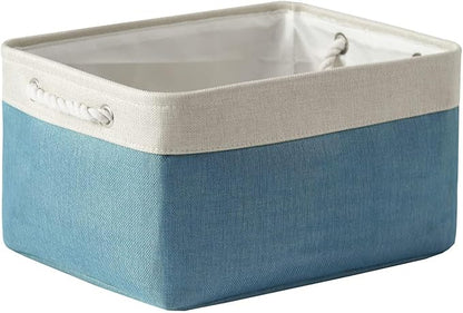 TheWarmHome Fabric Storage Bin with Handles,Storage Basket for Home Storage and Organization, Shelf Basket with Cover for Living Room Bedroom Closet（White & Green Large,15.7L*11.8W*8.3H