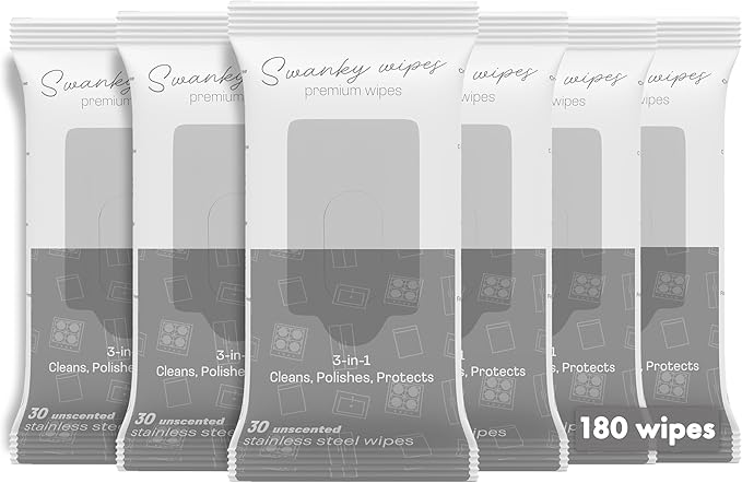 Swanky Stainless Steel Cleaner Wipes - Grime & Grease Remover Kitchen Cleaning Supplies - Clean & Shine, For Stove Top, Refrigerator, Sink, Oven, & Household Appliances - Soft Wipes, 180 Count