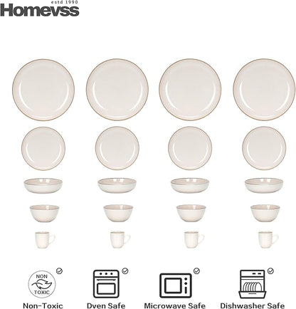 HomeVSS 20-Piece Dinnerware Set - Serves 4, Bright Glaze Peach plates and bowls sets with Speckle Effect for Microwave & Dishwasher Safe