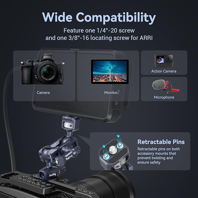 SmallRig Articulating Magic Arm with NATO Clamp and 1/4"-20 Screw (with Retractable Pins), 360 Degree Rotation, Max Load of 12 Ib Magic Arm for Field Monitor, Camera and Lights 3875