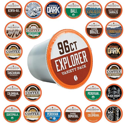 Fresh Roasted Coffee, Explorer Variety Pack, K-Cup Compatible, 96 Pods