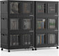 BROVIEW 600Qt Stackable Storage Bins with Lids, 150Gal Closet Organizers and Storage Drawer, Plastic Collapsible Storage Bins with Doors, Heavy Duty Store Box Cabinet for Home Kitchen, 6Pack Black