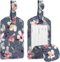 FINTIE 2 Pack Luggage Tags, Leather Name ID Labels with Privacy Cover for Travel Bag Suitcase, Theme - Blooming Hibiscus