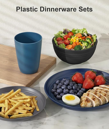Quatish 16 Pcs Unbreakable Plates and Bowls, Plastic Dinnerware Sets