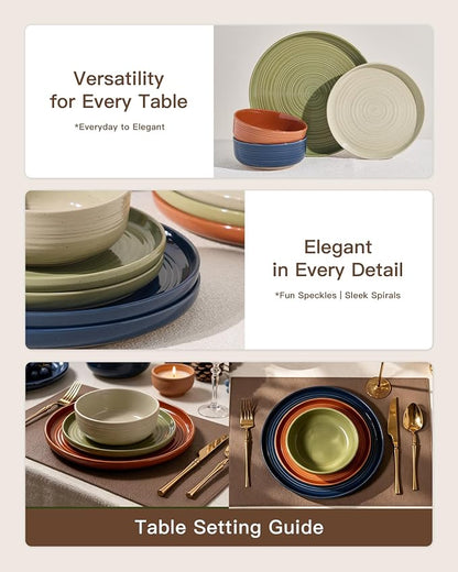 Dinnerware Set for 8, Ceramic Plates and Bowls, Chip & Scratch Resistant
