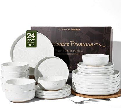 Stoneware Dinnerware Set for 8, Plates and Bowls, Chip & Scratch Resistant
