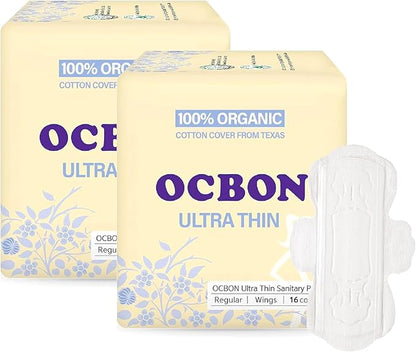 Unscented Ultra Thin Sanitary Pads (32 Count, Regular) – Organic Cotton Feminine Pads with Wings for Women, Super Absorbent & Soft, Period Protection, Hypoallergenic