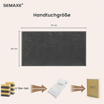 SEMAXE 12 Pack Hand Towels for Bathroom, 100% Cotton Towels with Hanging Loops, Soft and Highly Absorbent,Hand Towel Set for Gym, Shower, Hotel, Spa and Kitchen, Grey+Yellow