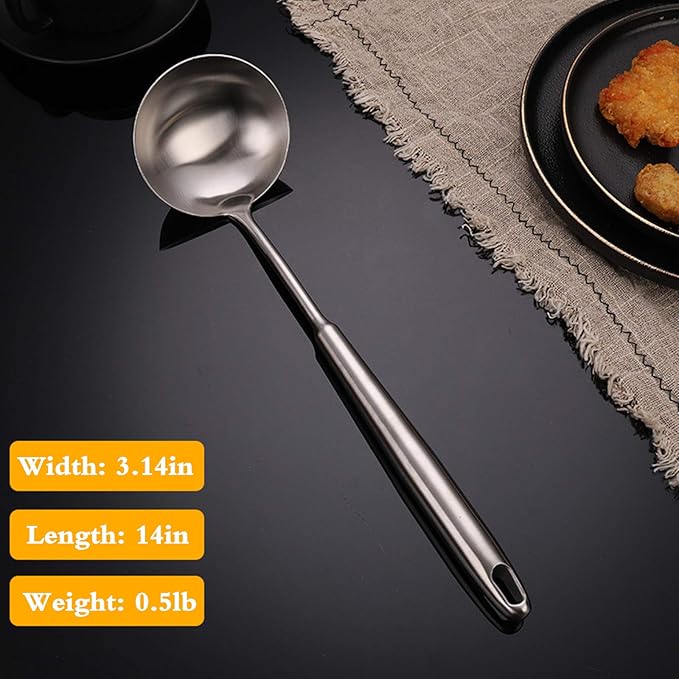 FJNATINH Wok Spatula and Soup Ladle Set - 304 Stainless Steel Wok Utensil Tools Set, 2 Pieces All Metal Cooking Kitchen Utensils,Chinese Wok Accessories for Cast Iron/Carbon Steel Wok