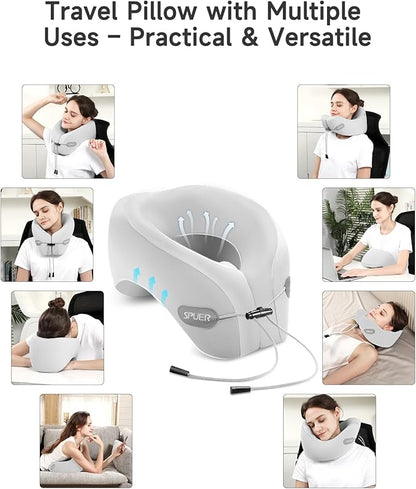 Travel Pillow – Neck Pillow Airplane, Travel Pillows for Airplanes, Airplane Travel Accessories with Eye Mask, Earplugs, Ergonomic Memory Foam Neck Pillow for Sleeping, Flights, Cars, Office (Gray)