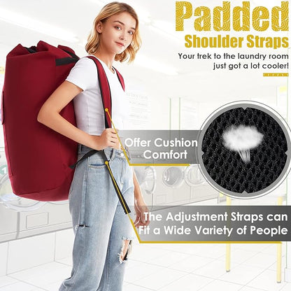Extra Large Laundry Bag 115L, College Dorm Room essentials, Laundry Backpack Bag for College, Red Laundry Bag Backpack, Heavy Duty Laundromat Bags, Portable Laundry Duffle Bag for Camping, Apartment
