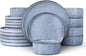 LIANYU 18 Pcs Dinnerware Sets for 6, Plates and Bowls Dinner Set, Stoneware Dish Tableware for Dessert Salad Pasta, Microwave & Dishwasher Safe, Serenity Blue