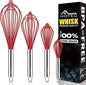 HOTEC 4 Pieces Silicone Whisks Set, Wire Balloon Whisks Egg Beater, Non-slip Handle Whisk for Non-stick Cookware Perfect for Cooking, Stirring, Beating and Blending (Red)