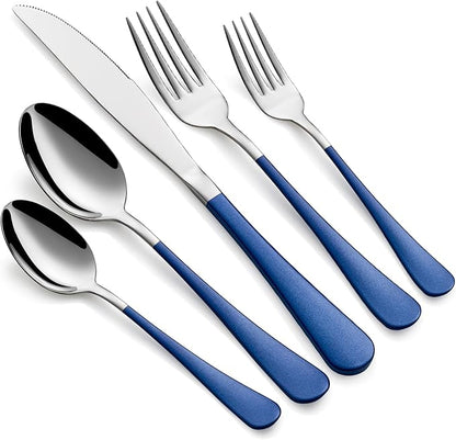 20-Piece Dark Blue Silverware Set 18/0 Stainless Steel Silverware Set Dark Blue Handle Cutlery Set Service for 4 Dinner Knives Forks Spoons Set Flatware Set Finish Dishwasher Safe