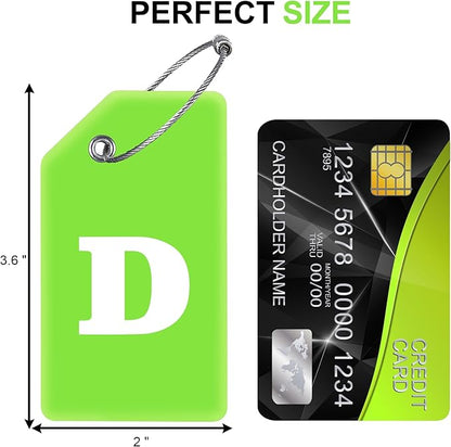 8 Pcs Luggage Tags for Suitcases, 26 Initial Letter Travel Luggage Baggage Identification Labels ID Tags Fully Bendable Tags with Stainless Steel Loop (Letter D, Green)
