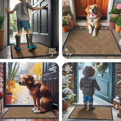 Smiry Front Door Mat Outside Entrance, Heavy Duty Outdoor Indoor Mat, Natural Rubber Doormat, Non Slip, Trap Dirt and Moisture, Easy Clean, Low Profile Patio Porch Entryway Mat, 71x47, Coffee